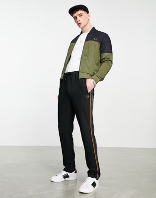 Fred Perry stripe tape track joggers in black