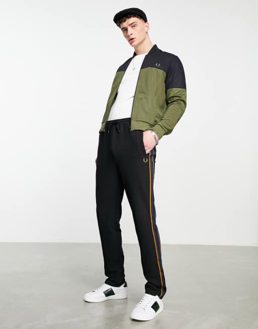 Fred Perry stripe tape track joggers in black ASOS