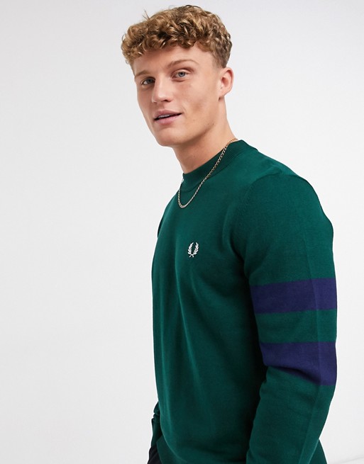 Fred Perry striped arm detail jumper in green