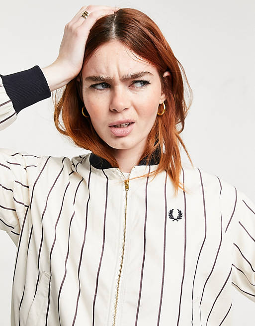 Fred Perry striped bomber jacket in white