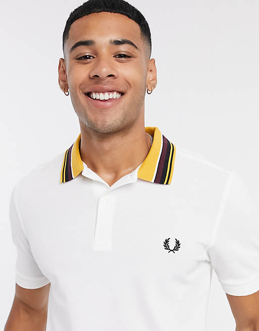 Fred Perry striped collar polo in white | ASOS