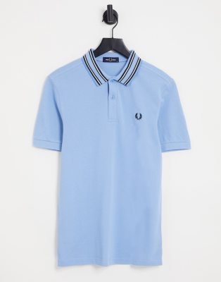 Fred Perry striped collar polo shirt in blue