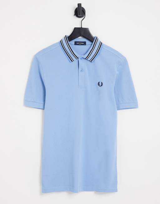 Fred Perry striped collar polo shirt in blue ASOS