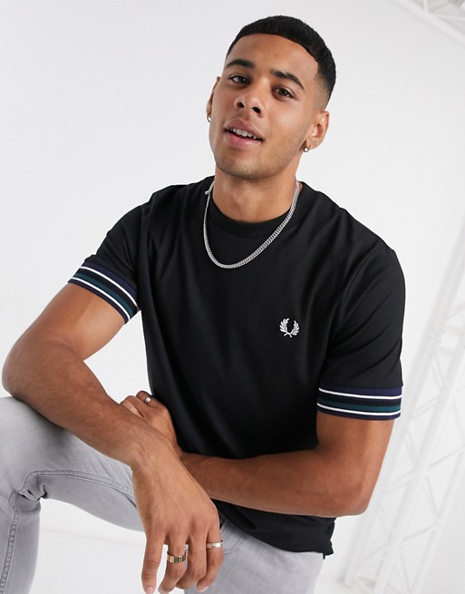 Fred Perry striped cuff t-shirt in black