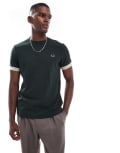 [Fred Perry] Fred Perry striped cuff t-shirt in dark green XS Night green