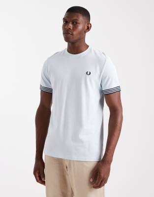 Fred Perry Fred Perry striped cuff t-shirt in light blue