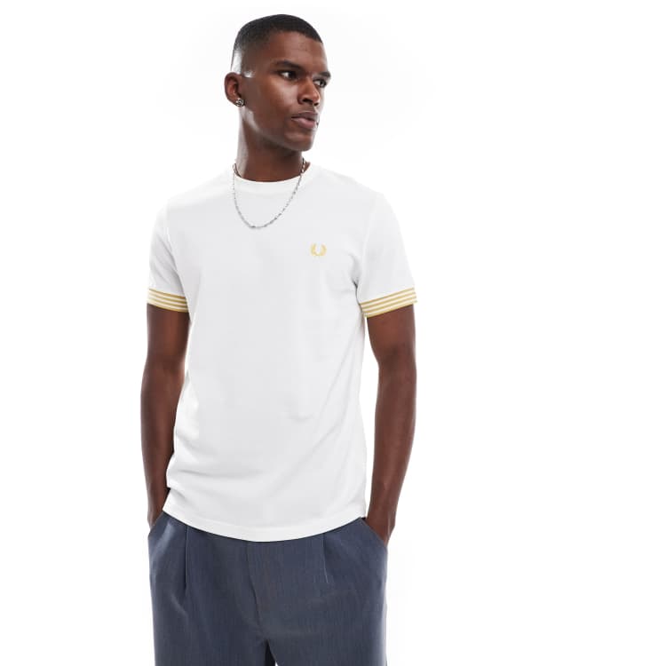 FRED PERRY☆ Striped Cuff T-Shirt Striped Cuff T-Shirt - Silver Blue | Men's T-Shirts