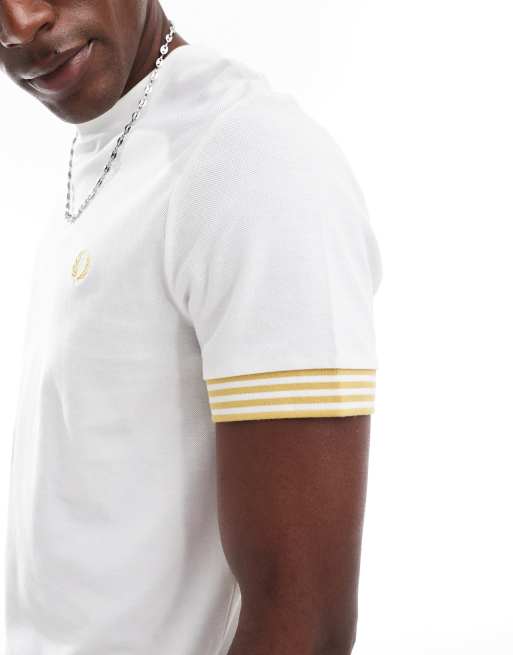 Fred Perry Striped Cuff T-Shirt in White | ASOS