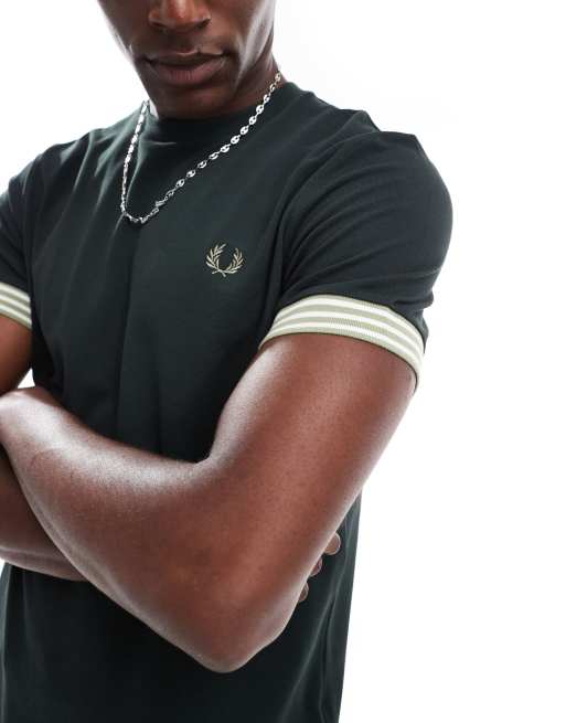 Fred Perry striped cuffs t-shirt in dark green
