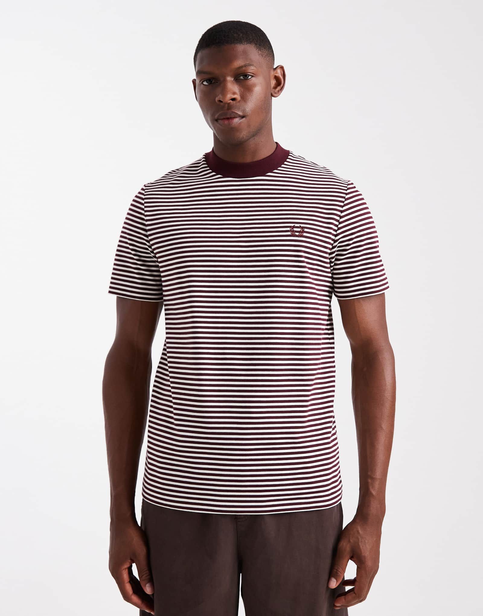 Полосатая футболка Fred Perry в супертяжелом весе бордового цвета