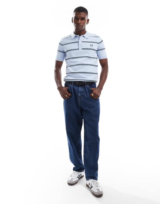 Fred Perry striped knit polo shirt in blue | ASOS
