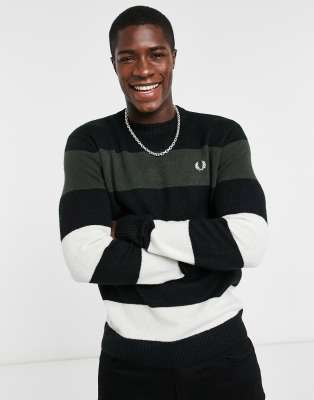 Fred Perry striped knitted jumper in black