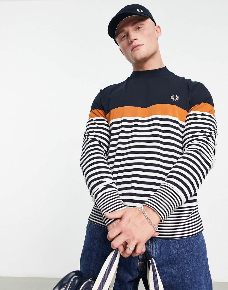 Fred Perry striped long sleeve top in navy