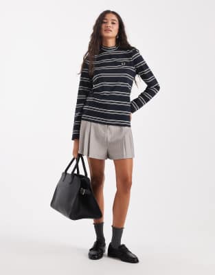 Fred Perry Striped Mock Neck Top In Multi