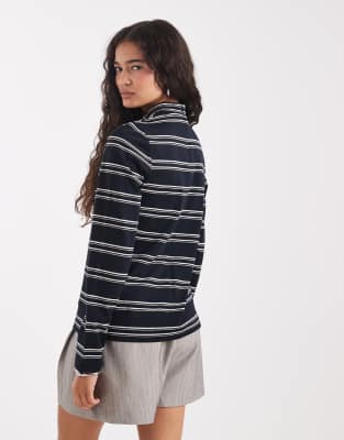 Fred Perry striped mock neck top in navy | ASOS