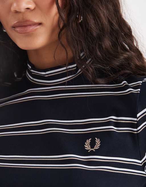 FRED PERRY ✴︎ Mock Neck Padded Fred Perry striped mock neck top in navy | ASOS