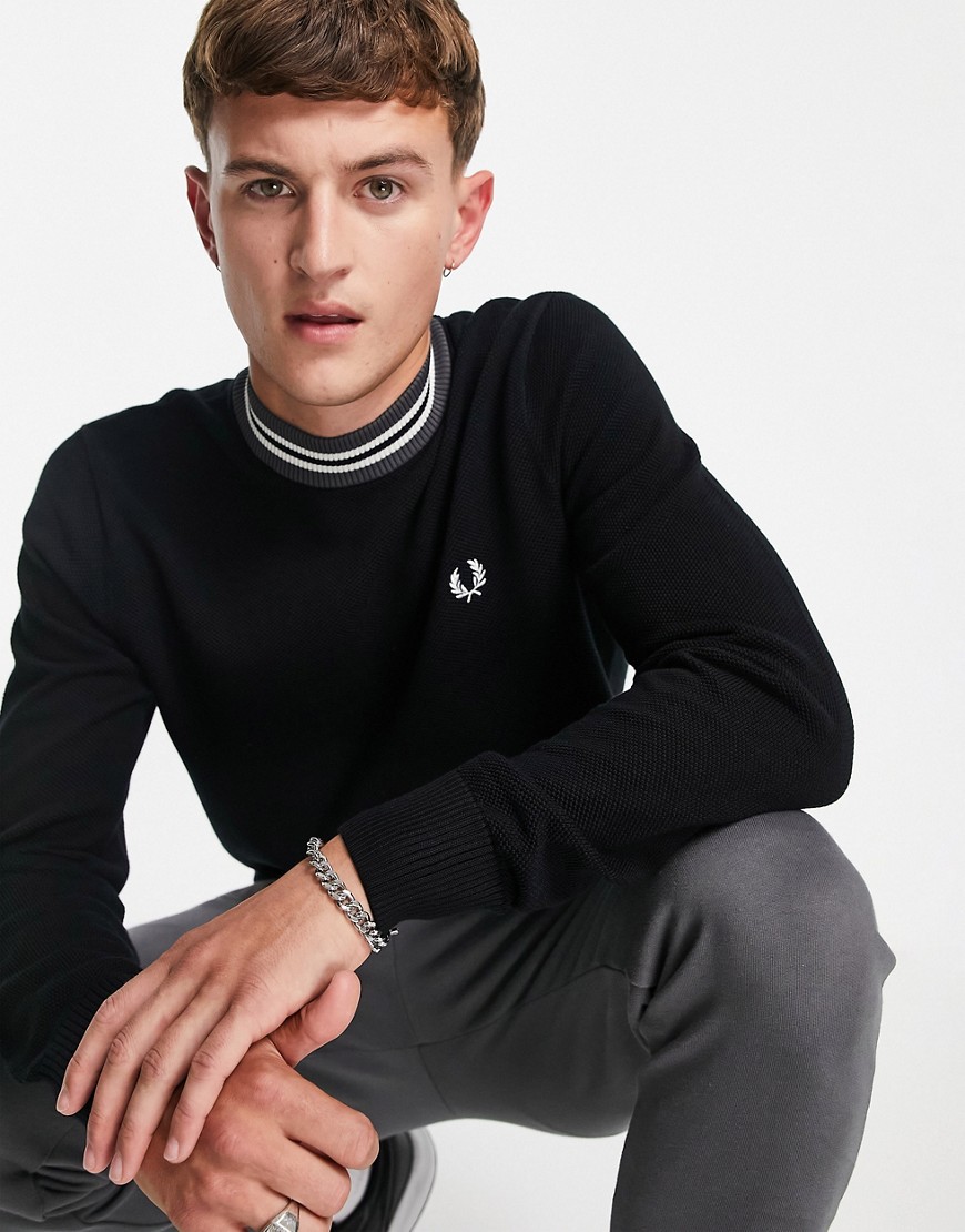 Fred Perry striped neck sweater in black