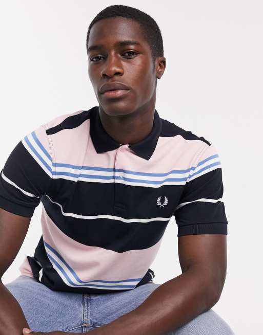 Fred Perry striped polo in navy with pink | ASOS