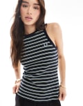 [Fred Perry] Fred Perry striped ribbed singlet in navy 36 Navy