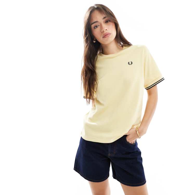 【FRED PERRY】 ★ Striped Ribbed T-Shirt ★ Champion's Gold Striped Ribbed T-Shirt - Champion's Gold | Women's Shirts