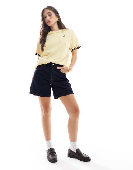 【FRED PERRY】 ★ Striped Ribbed T-Shirt ★ Champion's Gold Striped Ribbed T-Shirt - Champion's Gold | Women's Shirts