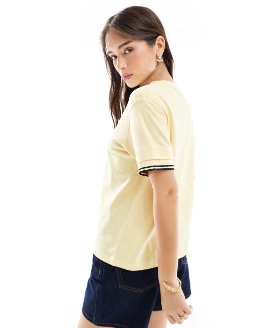 Fred Perry striped ribbed t-shirt in butter yellow | ASOS