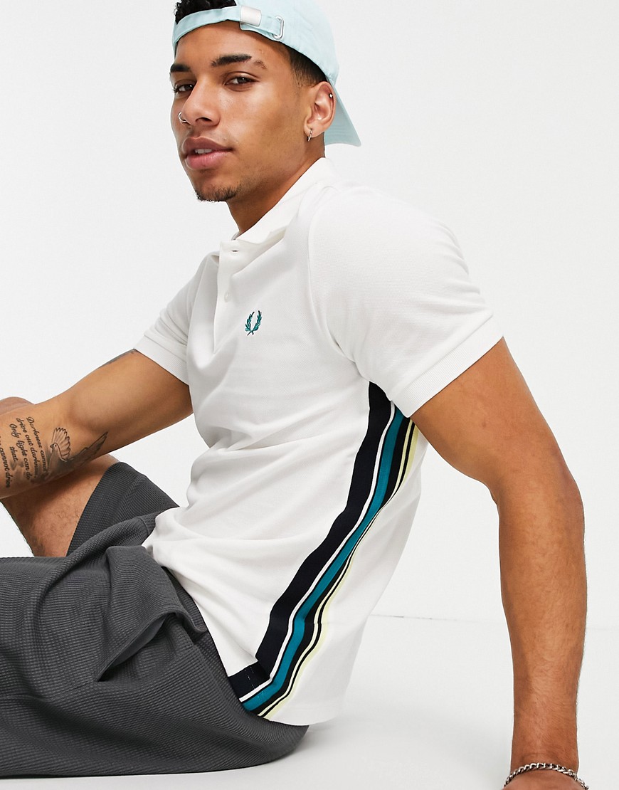 Fred Perry striped side panel polo in white