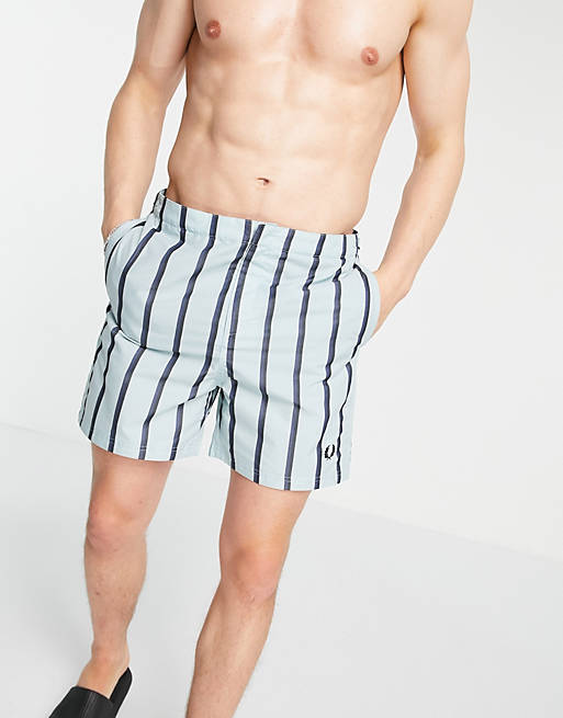  Fred Perry striped swim shorts in lt blue 