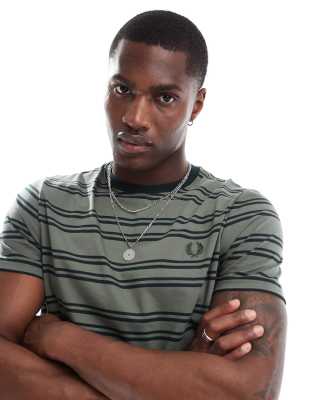 Fred Perry Fred Perry striped t-shirt in green and black