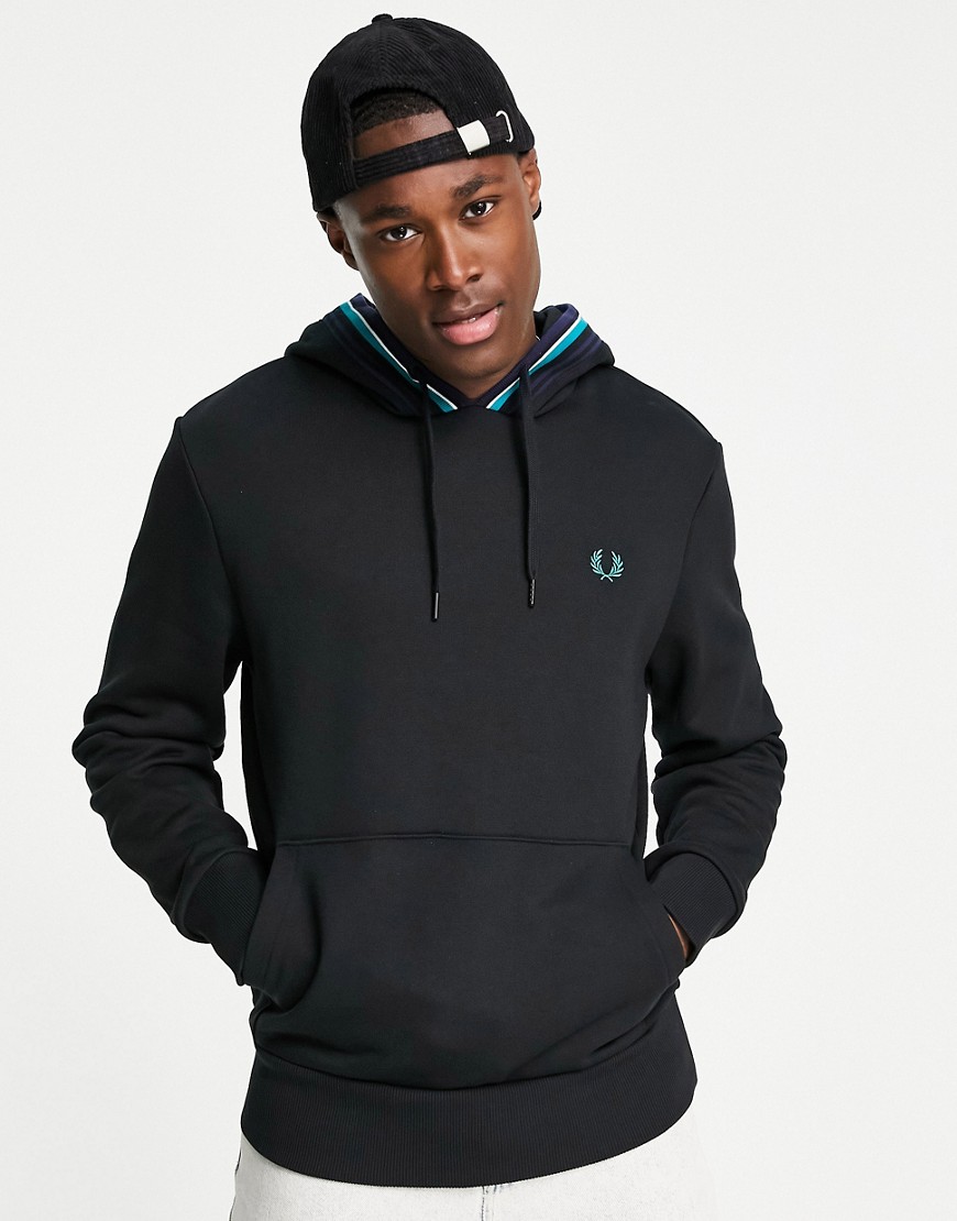 Fred Perry striped trim hoodie in black
