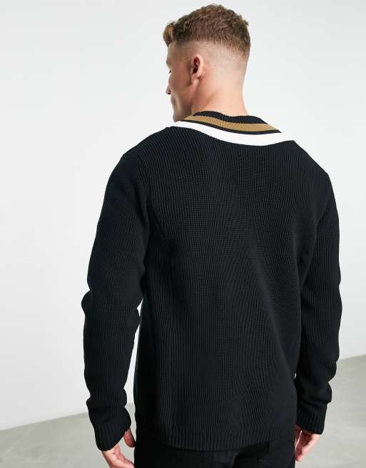 Fred Perry striped v neck sweater in black | ASOS