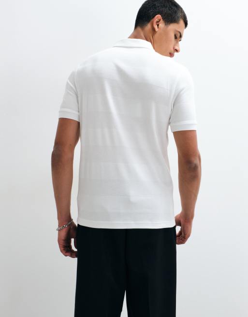 Fred Perry strukturiertes Streifen-Piqué-Polohemd in Weiß, 4 von 5