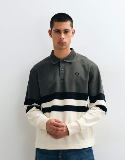 Fred Perry sudadera color block con cuello en verde y crudo - view 1