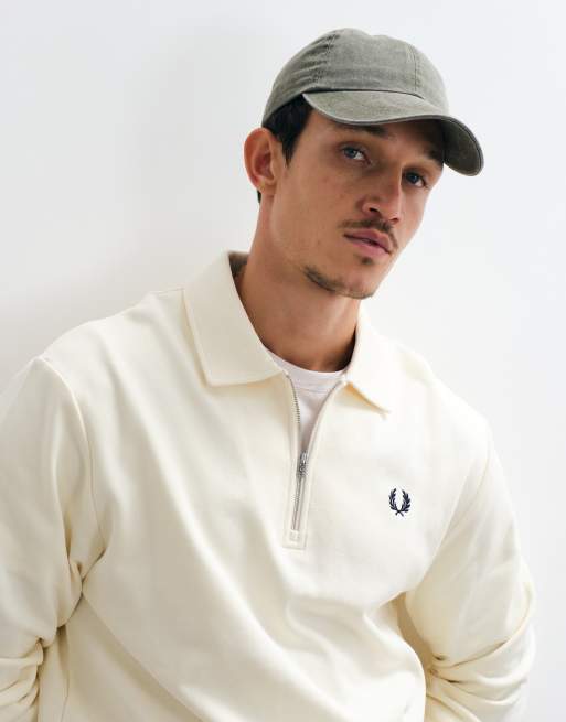 Fred Perry - Sudadera con cuello y media cremallera en crudo, 4 de 5