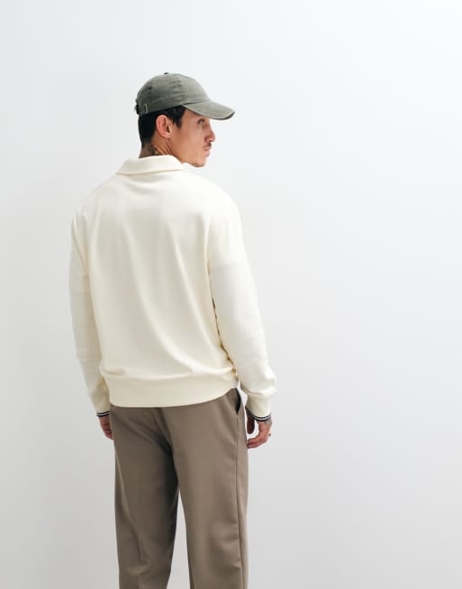 Fred Perry - Sudadera con cuello y media cremallera en crudo, 5 de 5