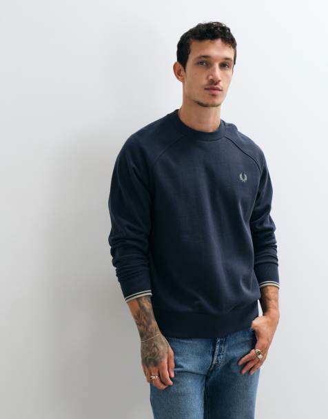 Fred Perry sudadera de cuello redondo con ribetes en azul oscuro - view 1