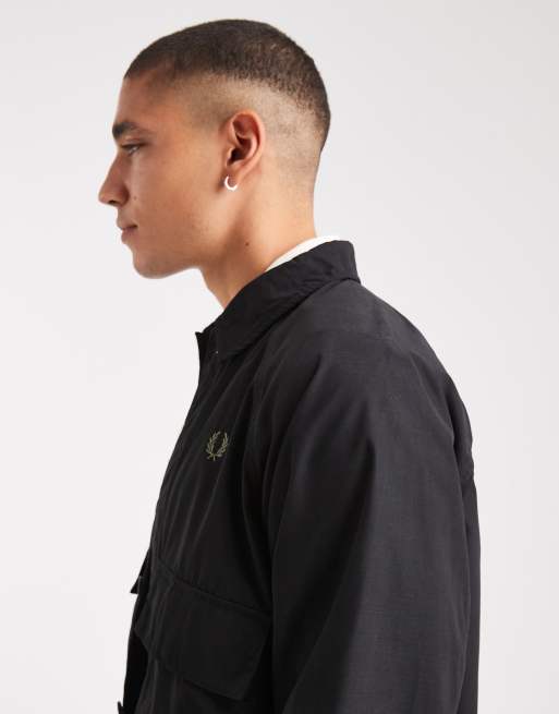 Fred Perry - Surchemise style utilitaire à manches raglan - Noir, 4 de 5