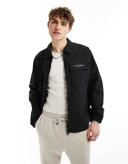 Fred Perry – Svart overshirt i ripstop