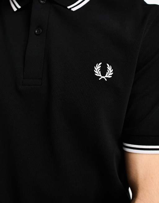 Fred Perry – Svart pikétröja med logga och dubbla ränder på krage och ärmslut, 3 av 4