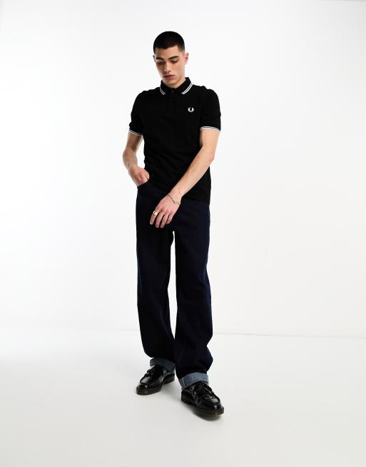 Fred Perry – Svart pikétröja med logga och dubbla ränder på krage och ärmslut, 4 av 4