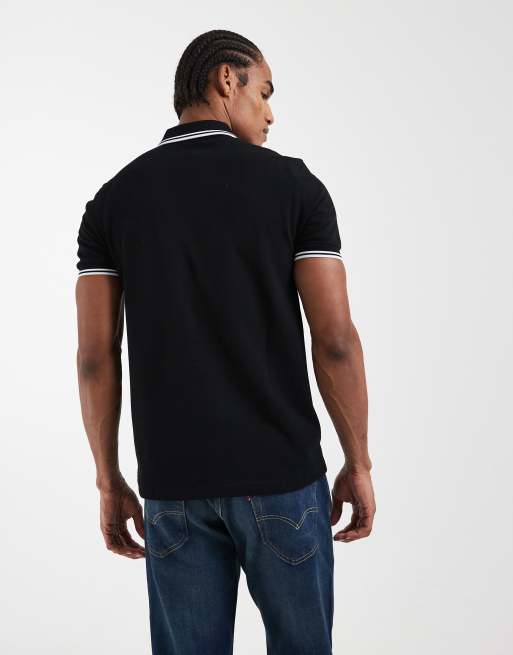 Fred Perry – Svart pikétröja med logga och dubbla ränder på krage och ärmslut, 5 av 5