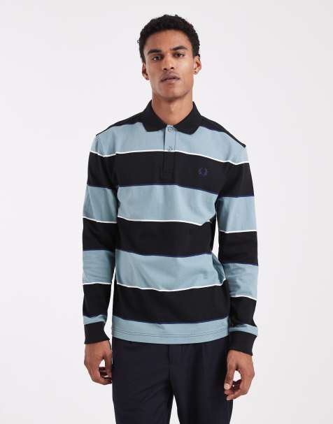 Fred Perry – Svart, randig pikétröja i rugbystil - view 1