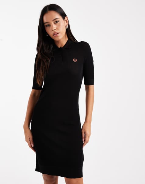 Fred Perry – Svart, ribbstickad klänning - view 1