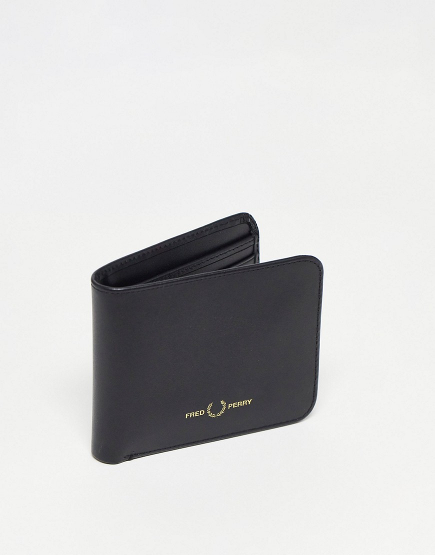 fred perry - svart vikbar plånbok i läder-svart/a