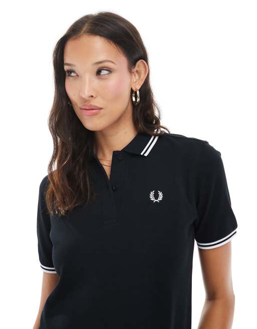 Fred Perry – Svart/vit pikétröja med kontrasterande ränder, 3 av 4