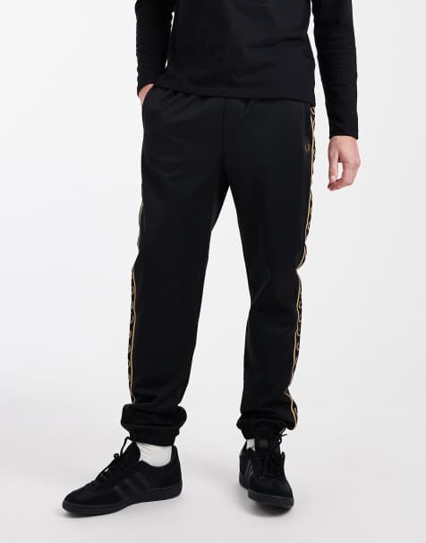 Fred Perry – Svarta träningsbyxor med kontrastfärgade revärer och logga - view 1