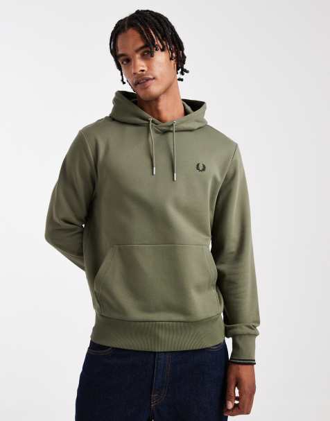 Fred Perry - Sweat à capuche avec logo et liseré - Kaki - view 1