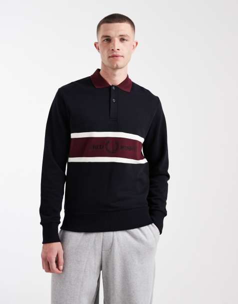 Fred Perry - Sweat à col polo avec empiècement à logo brodé - Noir - view 1