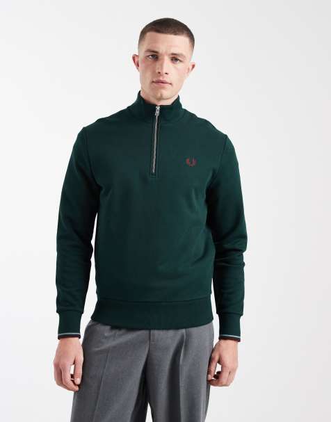 Fred Perry - Sweat à demi-fermeture éclair avec logo - Vert foncé - view 1