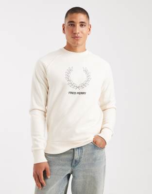 Fred Perry - Sweat à imprimé contour couronne de laurier - Écru-Blanc